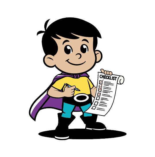 Zooby mascot holding checklist