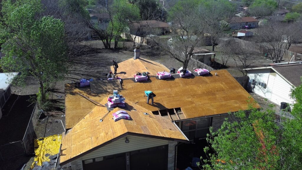Damaged roof before replacement - Gelatt home San Antonio